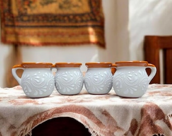 Talavera Mugs. (Jarritos) Set of 4 | Brown, Pearl & Brown