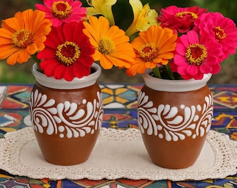 Handcrafted Small Talavera Cantarito Cup/flower Vase; Set of 2