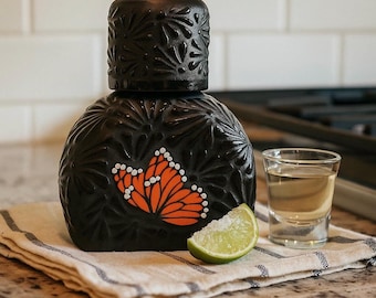 Talavera Butterfly Tequilero | Black & Orange Butterfly Color