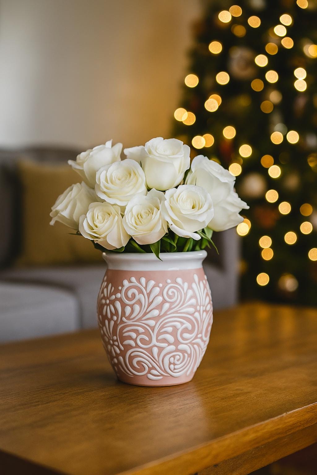 Talavera Pink Flower Vase (cantaro) - Lead Free - White Floral