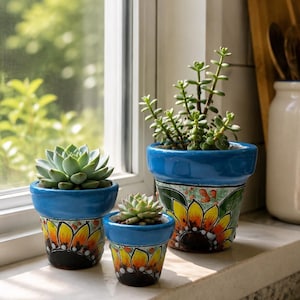 Set of 3 | Talavera Sunflower Ceramic Planters