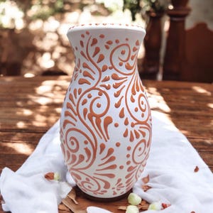 Talavera Flower Vase | White & Brown