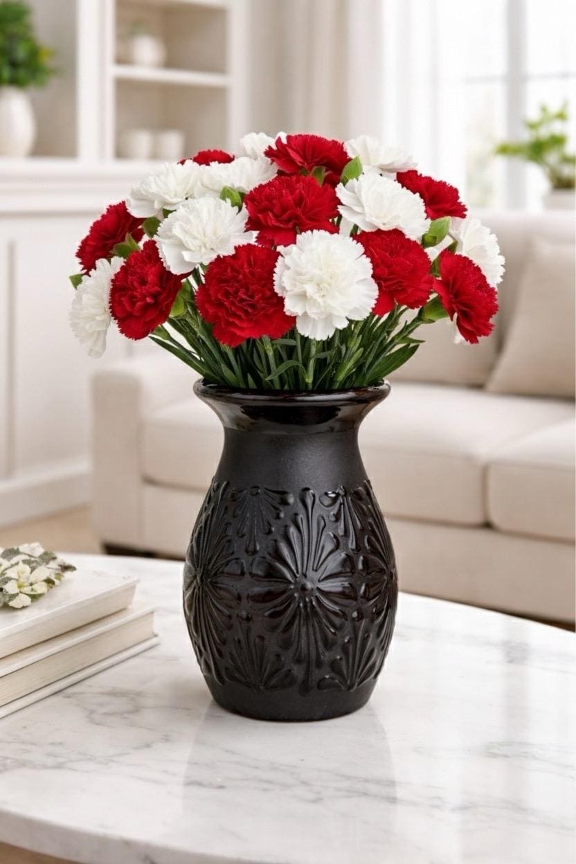 Handcrafted Black Talavera Flower Vase 8x4.5 – Elegant Mexican