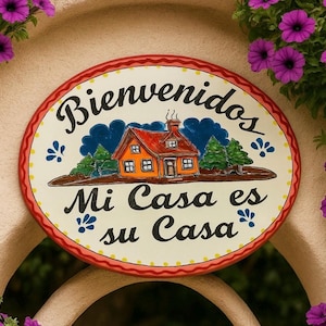 12.5x9.5 Handcrafted Ceramic Welcome Sign – Bienvenidos Mi Casa es Su Casa – Lead-Free
