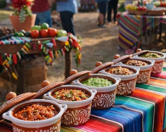 Set Of 6 | Talavera Brown & White Floral Salsa Bowls Handmade Serving Dishes Decor