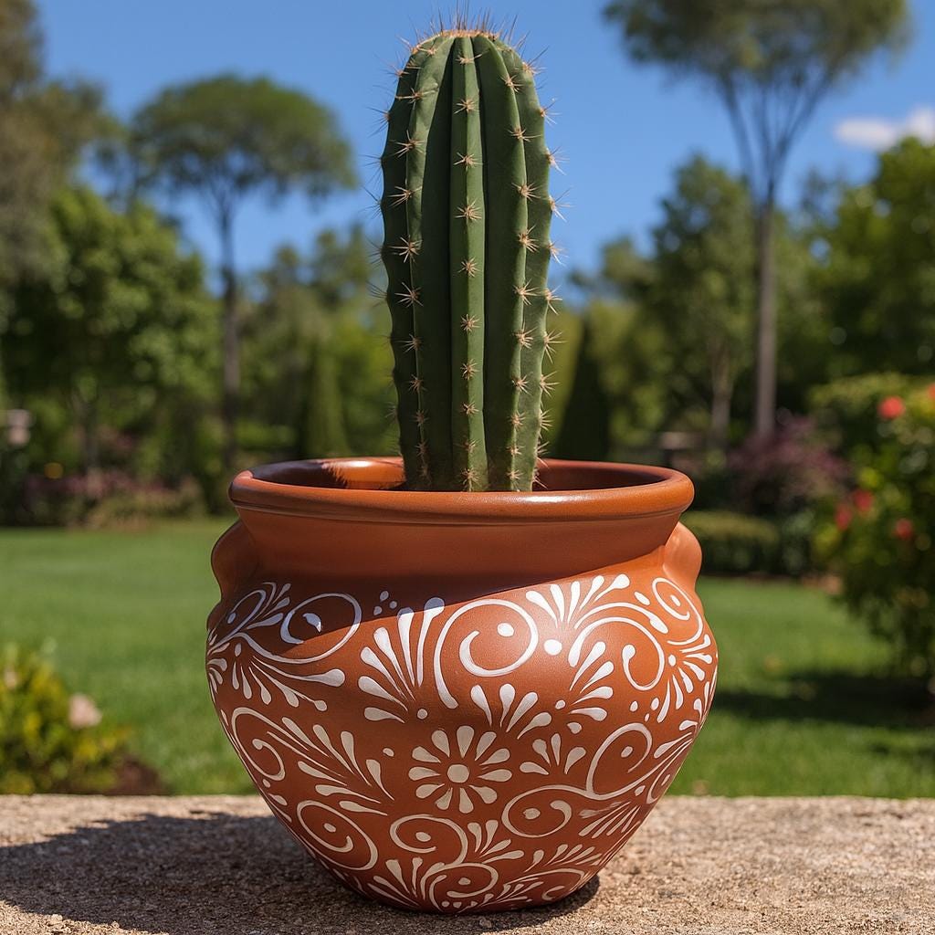 Talavera Terracotta & White Swirl Planter 10x12” – Lead Free