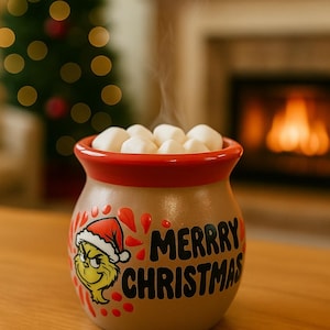 Talavera Braun & Rote Weihnachtstasse - Bleifrei - Frohe Weihnachten