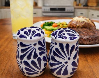 Set of 2, 3x2” |  Talavera Salt and Pepper Shakers | Handcrafted | Cobalt blue and white |  Design