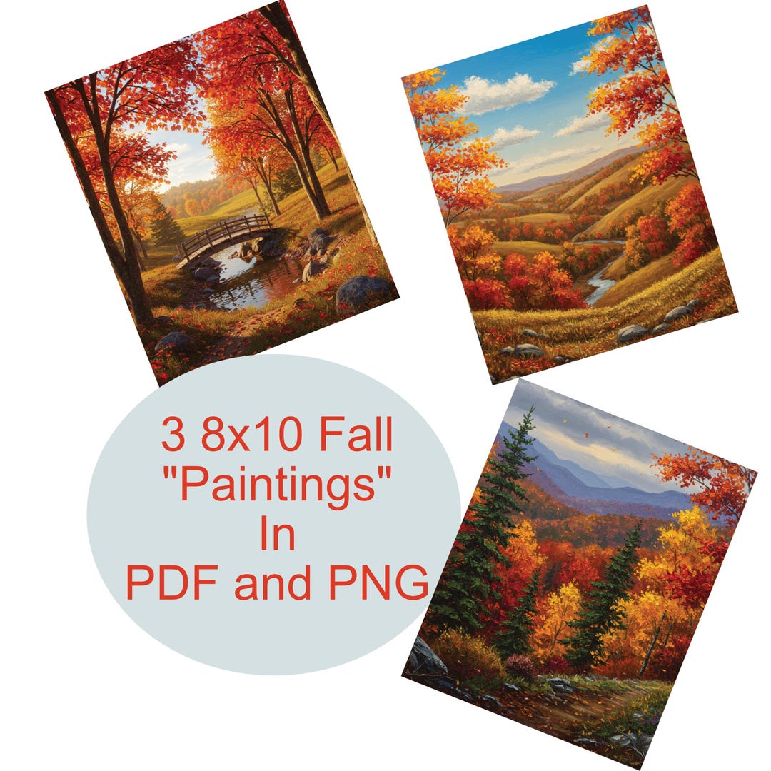 Fall Landscape Painting Prints - Set of 3, 8x10 Art (digital Download ...