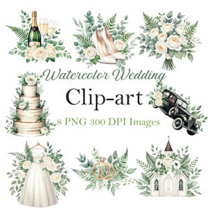Watercolor Wedding Clipart Wedding Bundle Bride and Groom Clipart Set, Wedding Day Clipart PNG, Just Married Clipart Sublimation PNG