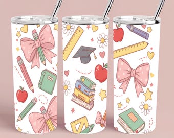 Teacher Coquette Tumbler Wrap: Pastel Collage Design (PNG, PDF Digital Download)