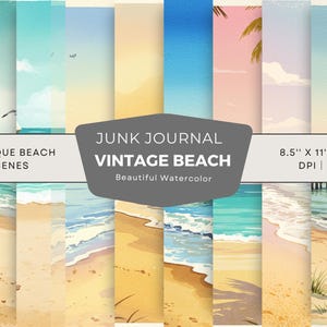 Watercolor Beach Junk Journal Pages: Vintage Ephemera (Digital Download)