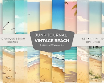 Watercolor Beach Junk Journal Pages: Vintage Ephemera (Digital Download)