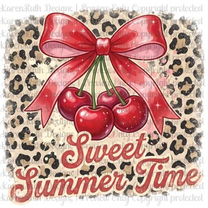 Zoete zomertijd kers png en jpeg, coquette bow cherry clipart, luipaardprint esthetische afbeelding, leuke zomer sublimatie download