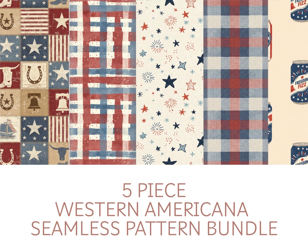 Western Americana Seamless Patterns, RED White and Blue Paper (PNG ...