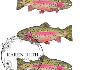 Rainbow Trout Clipart, Fishing Design PNG, PDF (Digital Download)