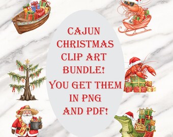 Cajun Christmas Clipart Bundle | Louisiana Watercolor Designs (PNG, PDF)
