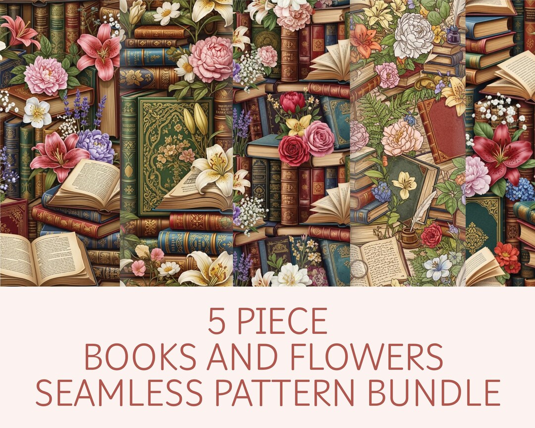 Seamless Books and Flowers Cute Cottagecore Botanical Books Digital ...