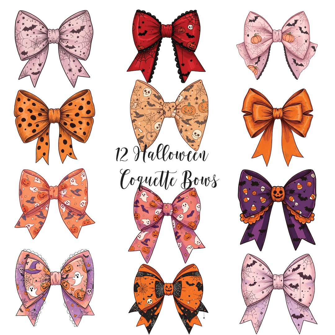 Halloween Coquette Bow Clipart Set: Spooky Girly PNG Graphics (digital ...