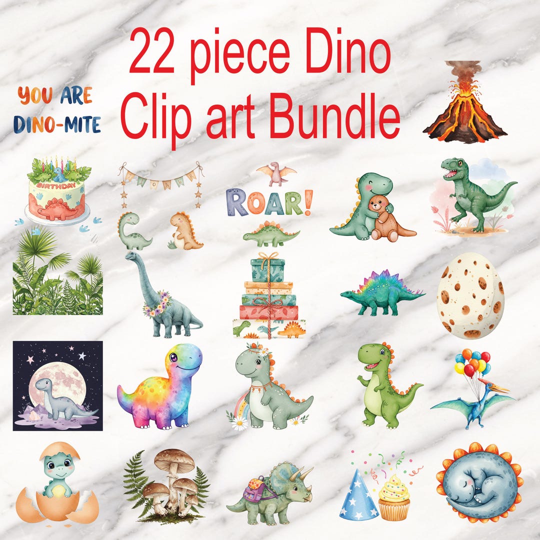 Watercolor Dinosaur Clipart Bundle, 22 Piece Dino PNG (digital Download ...