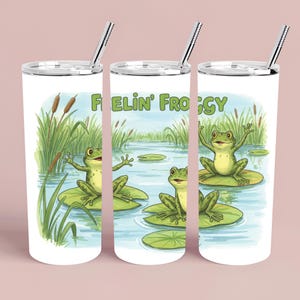 Embalagem de Copo Transparente Feelin' Froggy PNG | Design para Copo Fino de 20 oz, Impressão Digital, Download, Fundo Transparente