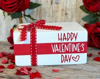 Valentine's Wood Book Stack: Tiered Tray Shelf Sitter