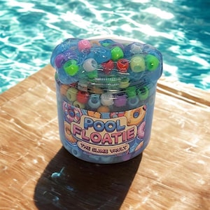 Pool Floatie Slime: Clear Blue Glitter Slime with Colorful Beads