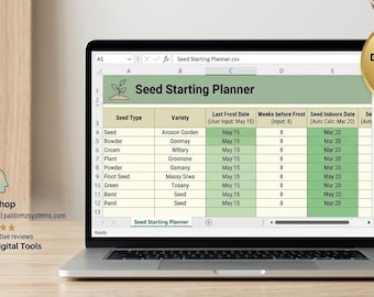 Fröstartsplanerare Trädgårdsloggpaket Google Sheets Excel Skördespårare Digital nedladdning