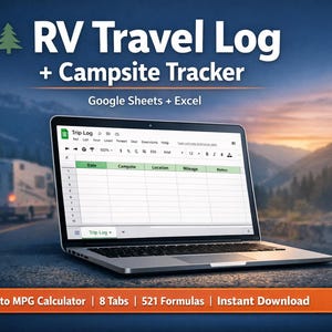 RV Travel Log Campsite Tracker Spreadsheet Mileage Fuel Calculator Google Sheets Excel Digital Download