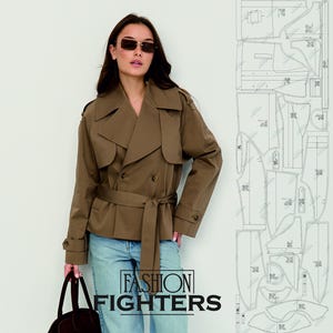Women's Short Trench Coat Sewing Pattern | Fashion Fighters | US Size 2-20 (PDF A4+A0)
