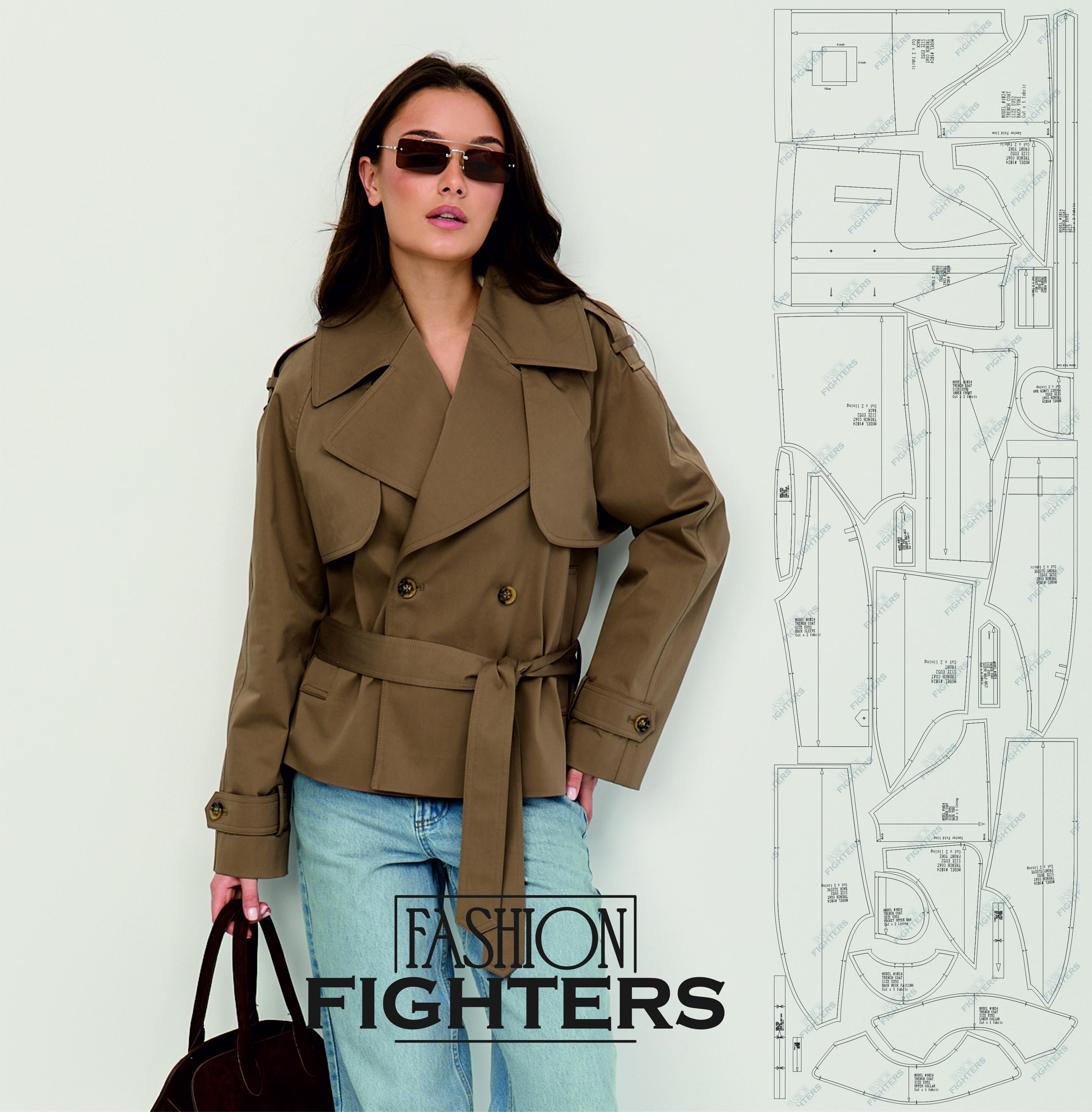 Trench Coat PDF Patterns «Fashion Fighters» --Digital Sewing Patterns -- Size US 2-20 (EU 34-52)--Heigh 5'7 ft (170cm) -- Model 1024 (A4+A0)