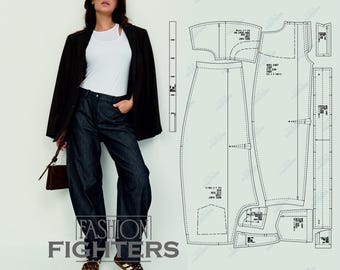 Women Jeans PDF Patterns «Fashion Fighters» - Digital Sewing Patterns -- Size US 2-20 (EU 34-52)--Heigh 5&#39;7 ft (170cm) -- Model 1037 (A4+A0)