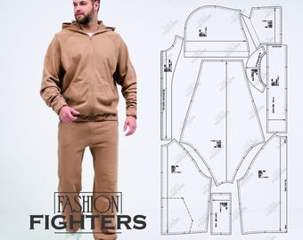 Men's Sporty French Terry Hoodie Sewing Pattern | Size S-5XL (PDF A4+A0)