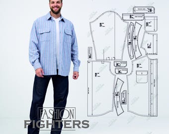 Men's Flannel Shirt Sewing Pattern | Fashion Fighters | Size S-5XL (PDF A4+A0)
