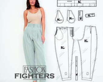 Casual Trousers Sewing Pattern | Fashion Fighters | Size 34-52 (PDF A4+A0)