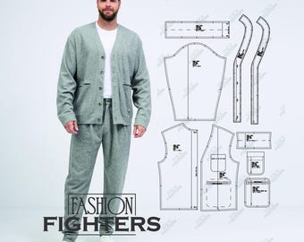 Men's Cardigan Sewing Pattern | Fashion Fighters | Size S-5XL (PDF A4+A0)