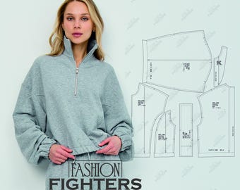 Sweatshirt PDF Patterns «Fashion Fighters» -- Digital Sewing Patterns - Size US 2-20 (EU 34-52)--Heigh 5&#39;7 ft (170cm) -- Model 1004 (A4+A0)