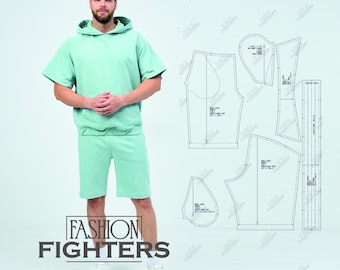 Men's Sportswear French Terry Shorts Sewing Pattern | Fashion Fighters | Size S-5XL (PDF A4+A0)