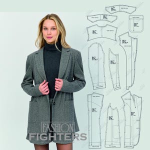 Jacket PDF Patterns «Fashion Fighters» --- Digital Sewing Patterns --- Size US 2-18 (EU 34-50)--Heigh 5&#39;7 ft (170cm) --- Model 1016 (A4+A0)