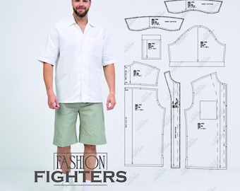 Patron de couture de chemise en lin pour homme | Combattantes de la mode | Taille S-5XL (PDF A4+A0)