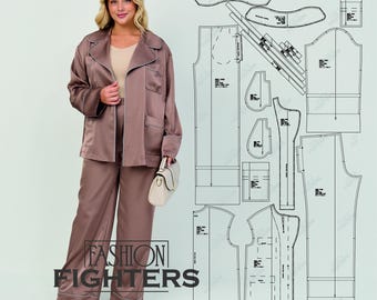 Women's Silk Pajama Set Sewing Pattern – Palazzo Pants (PDF A4+A0)