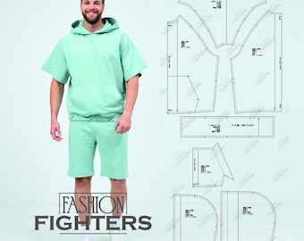 Men's Short Sleeve Hoodie Sewing Pattern | Fashion Fighters | Size S-5XL (PDF A4+A0)