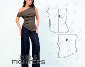 Asymmetrical Draped Top Sewing Pattern | Fashion Fighters | US Size 2-20 (PDF A4+A0)