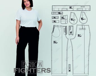 Plus Size Classic Pants Sewing Pattern | US Size 12-30 (PDF A4+A0)