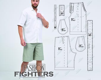 Men's Linen Shorts Sewing Pattern | Fashion Fighters | Size S-5XL (PDF A4+A0)