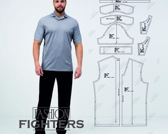 Men's Polo Shirt Sewing Pattern | Fashion Fighters | Size S-5XL (PDF A4+A0)