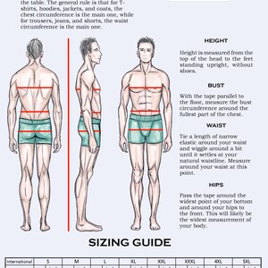 May include: Diagram showing how to measure bust, waist, and hips for clothing sizes. Includes a sizing guide with measurements in centimetres and inches. The text reads "Fashion Fighters".