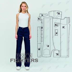 Women Jeans PDF Patterns «Fashion Fighters» - Digital Sewing Patterns -- Size US 2-20 (EU 34-52)--Heigh 5&#39;7 ft (170cm) -- Model 1035 (A4+A0)