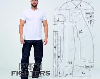 Men's Jeans Sewing Pattern | Fashion Fighters | Size S-5XL (PDF A4+A0)
