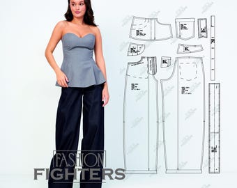 Wide Leg Denim Jeans Sewing Pattern | Women's US Size 2-20 (PDF A4+A0)